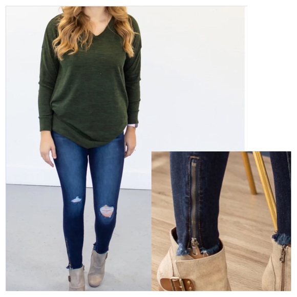 KanCan Denim - KANCAN Skinny Ankle Zip Distressed Knee Jeans Denim Size 5 / 26